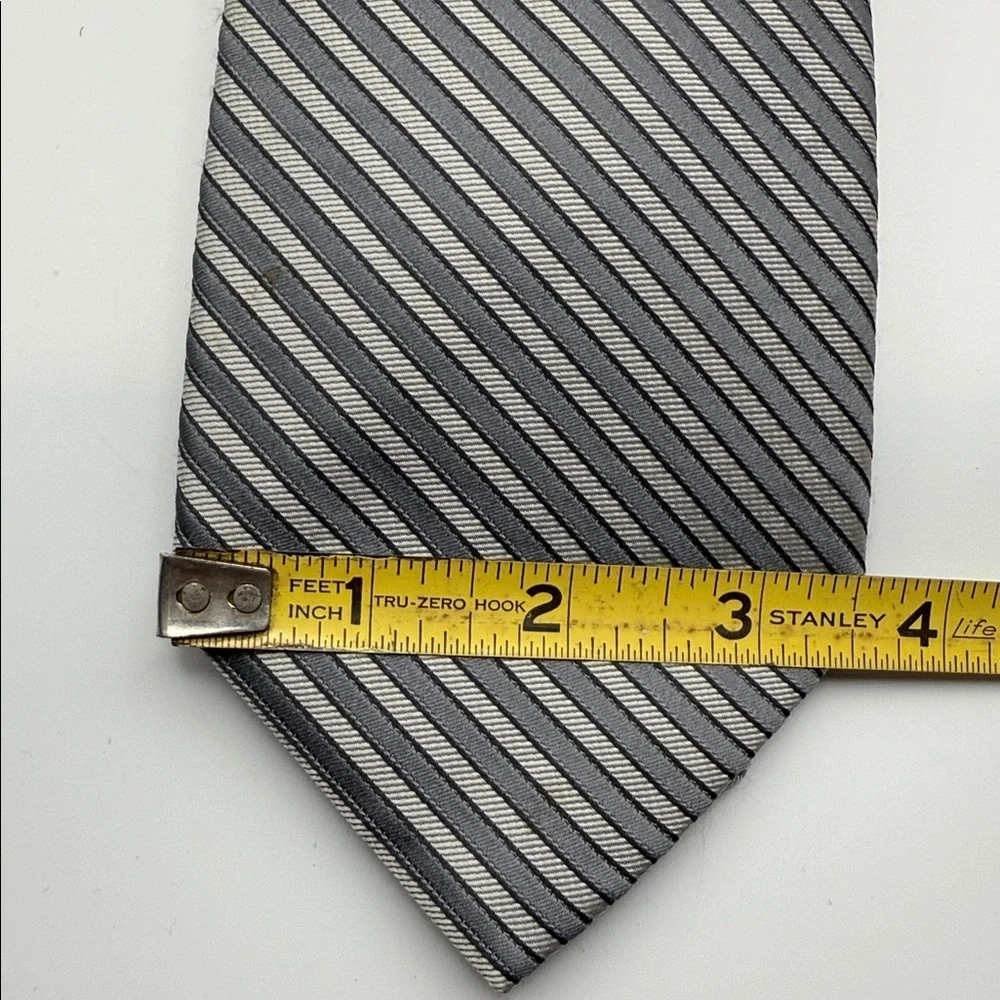 Vintage Calvin Klein Striped Tie, light gray, & dark gray colors, 100% silk